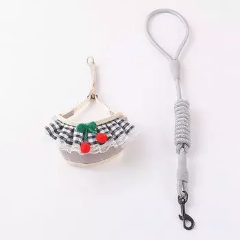 Пастельная шлейка с цветочным принтом и поводком в клетку для домашних животных, серая