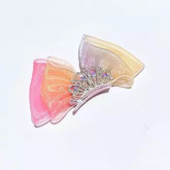 Пастельные радужные бантики для волос, градиентные цвета, корона принцессы, заколки для волос, заколка с бантом, детская заколка, корейские аксессуары для волос