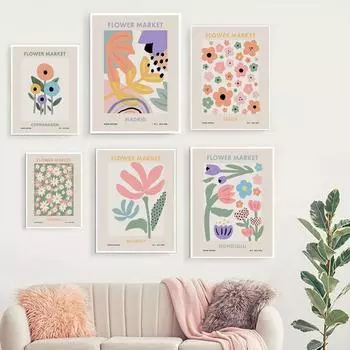 Пастельные тона Цветочный рынок Матисс Розовый Фиолетовый Настенная живопись на холсте Плакаты и принты Настенные картины для декора гостиной 21x30cm No Frame