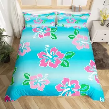 Комплект постельного белья цвета пастельного розового гибискуса, романтический пододеяльник с цветочным принтом «Алтея», синий полиэстеровый пододеяльник 70x133cm 2pcs