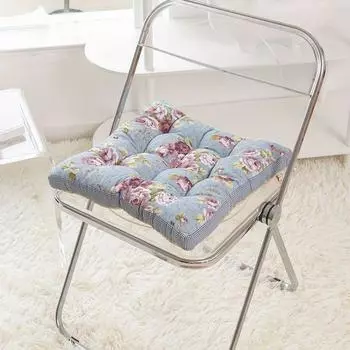 Pastoral Fabric Climbing Pad Cushion Cotton Tatami Cushion Balcony Bay Window Mat Solid Wood Sofa Cushion Chair Cushion Sky Blue Rose 38cm long, 38cm wide and 6.5cm thick