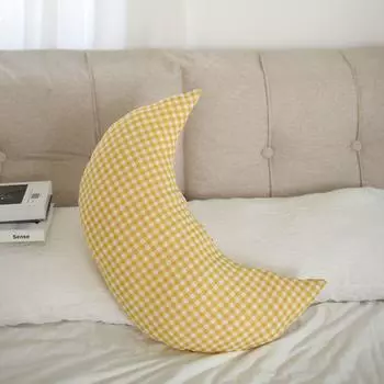 Pastoral Fabric Washed Cotton Moon Pillow Leg-Supporting Long Pillow Sofa Bedroom Ornament Pillow Bedside Cushion Pillow Yellow Cotton Stripes moon length 60 width 25cm
