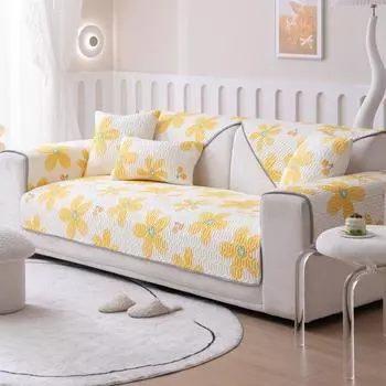 Pastoral Flower Latex Ice Silk Sofa Cushion Summer Cooling Mat Non-Slip Seat Cushions Simple Modern Sofa Cover Cover Cloth 70*70cm