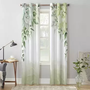 Пасторальные растения, сочные цветы, оконные шторы для гостиной, спальни, современные кухонные жалюзи, шторы, шторы 135W x 60H(cm) x1