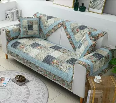 Пасторальный чехол для дивана из хлопчатобумажной ткани, противоскользящий чехол с принтом розы, сиденье для дивана, пылезащитный чехол, полотенце, диваны для коврика для кушетки 70x70cm 1pcs