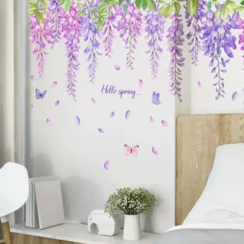 Пасторальный фиолетовый цветок настенная наклейка для комнаты девушки гостиная настенная наклейка растение виноградная лоза цветок настенное искусство обои Adesivo De Parede