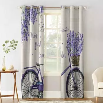 Пасторальный стиль, лаванда, велосипедная оконная занавеска, домашний декор, шторы для гостиной, спальни, кухни, дверная занавеска 135W x 60H(cm)
