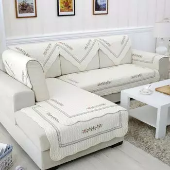 Пасторальный стиль плотные чехлы для дивана нескользящие мягкие белые диванные подушки коврик с вышивкой в виде гречневой лозы угловой чехол для дивана L-типа 70x70