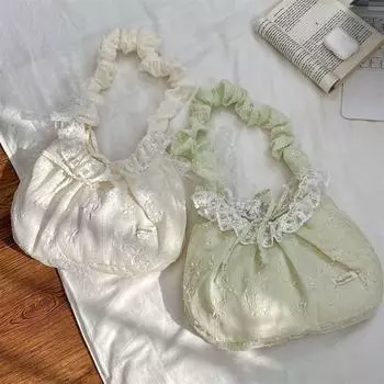 Пасторальный стиль Свежая кружевная сумка Милая тканевая сумка для пельменей Цветочная плиссированная сумка через плечо для шопинга Style4