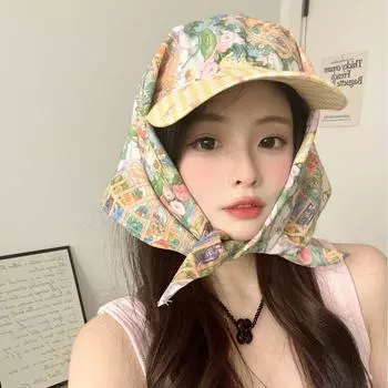 Pastoral small square scarf literary oil painting style silk scarf women s spring and autumn matching shirt scarf summer sunshade headscarf hat M56-58cm жёлтый