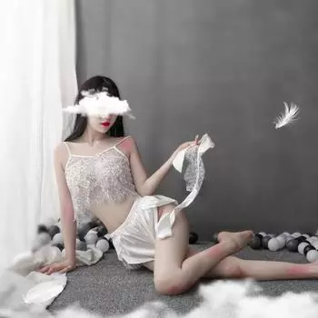 Пэт секс кружево атлас перспектива искушение Сао подвязки без спинки ночная сорочка с разрезом комплект One size