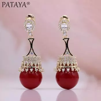 PATAYA 925 Серебряные игольчатые жемчужные длинные серьги-гвоздики из розового золота с натуральным цирконием женские серьги