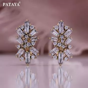 PATAYA Цвет розового золота Белые прямоугольные женские серьги с искусственным цирконом и геометрическим узором
