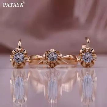 PATAYA Цвет розового золота Белый искусственный циркон Цветочный стиль Простой классический набор 7 белый