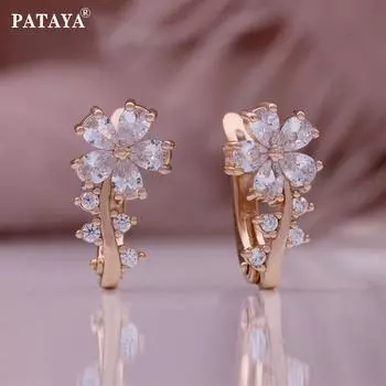 PATAYA Цвет розового золота Цветочный стиль Белый искусственный циркон Милые серьги белый