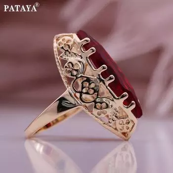PATAYA цвет розового золота ежедневные полые кольца конский глаз красный искусственный циркон уникальные женские кольца 17