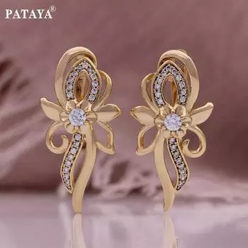 PATAYA Цвет Розового Золота Инкрустированные Белый Цвет Искусственный Циркон Галстук-Бабочка Стиль Милые Серьги