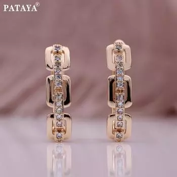 PATAYA Цвет розового золота Прямоугольные белые серьги с искусственным цирконом Полые итальянские классические серьги D D Duckle