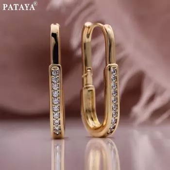 PATAYA Длинные овальные роскошные круглые серьги цвета розового золота с искусственным цирконом, длинные висячие серьги, женские необычные гиперболические серьги