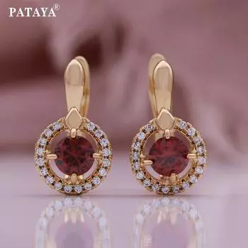 PATAYA двухцветные круглые серьги из розового золота с искусственным цирконом красный