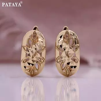 PATAYA глянцевые полые серьги цвета розового золота с цветочной огранкой, прочные классические серьги