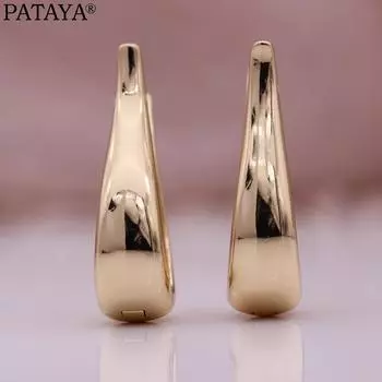 PATAYA Глянцевые уникальные длинные висячие серьги в форме буквы U, цвет розового золота, женские большие серьги, вечерние гипербола, простые серьги