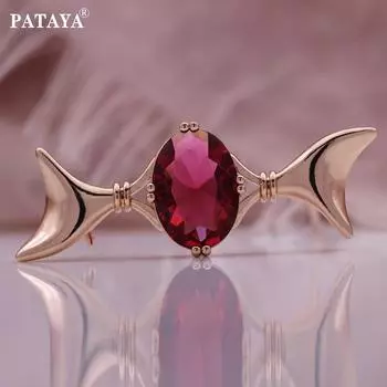 PATAYA Изысканная брошь из розового золота с красным и синим искусственным цирконом красный