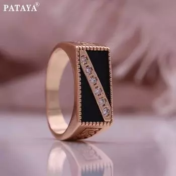 PATAYA Кольца из розового золота с инкрустацией из белого искусственного циркония и черной масляной краской 7 чёрный