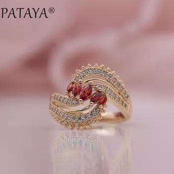 PATAYA Кольца с цирконом и инкрустацией из микро-воска, граната, красного конского глаза, женские кольца для свадебной вечеринки 6 красный