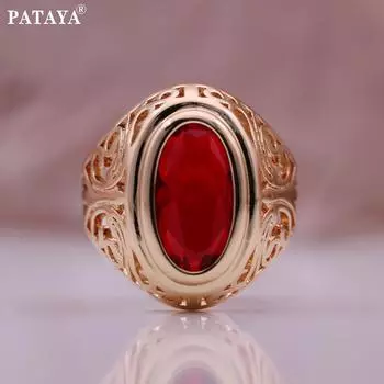 PATAYA красное полое кольцо с искусственным цирконом, классическое розовое золото, роскошное качество, повседневные женские кольца