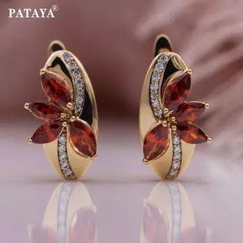 PATAYA красные и белые серьги-капли из искусственного циркона с цветком розового золота, женские свадебные серьги в подарок на Рождество