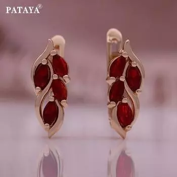 PATAYA красные искусственные серьги с цирконом в форме листьев розового золота, милые серьги