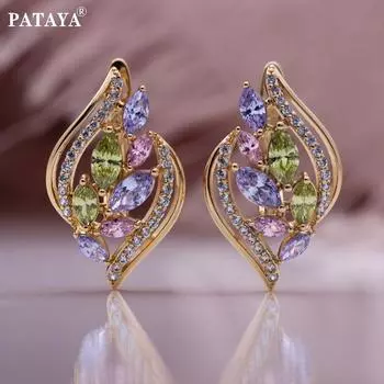 PATAYA красочные искусственные циркониевые итальянские серьги с классической геометрией, два цвета, милые серьги