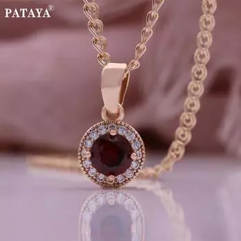 PATAYA круглое красное колье с искусственным цирконом в классическом итальянском стиле с микроинкрустацией 50CM