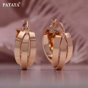 PATAYA Круглые металлические серьги с геометрическим рисунком из розового золота 585 пробы