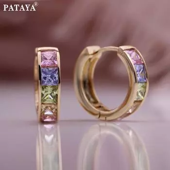 PATAYA круглые многоцветные серьги из розового золота с искусственным цирконием, роскошные качественные креативные уникальные женские серьги