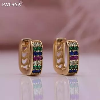PATAYA Круглые разноцветные серьги из розового золота с квадратной пряжкой из искусственного циркона для ушей, стильные серьги-подвески для девочек