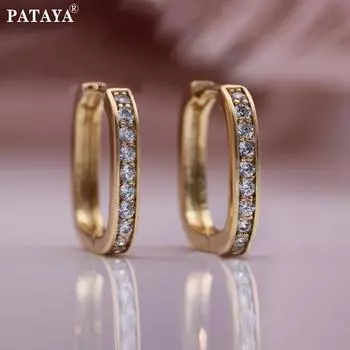 PATAYA квадратные серьги цвета розового золота с микромонтажом, простые свадебные уникальные серьги в стиле хип-хоп