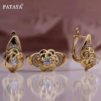 PATAYA металлические серьги с цветком, комплект колец цвета розового золота, свадебный креативный трендовый искусственный циркон, необычный женский комплект 6
