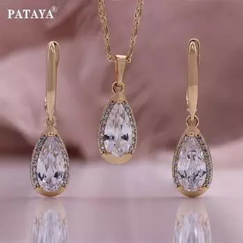 PATAYA Микро Инкрустация Процесс Инкрустация Белый Цвет Воды Искусственный Циркон Серьги Ожерелье Комбинированный Набор