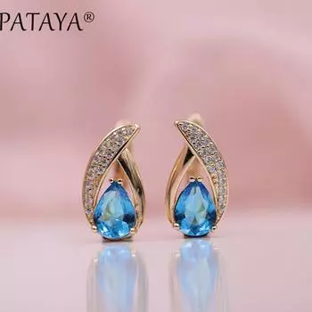 PATAYA микро-воск инкрустация синие капли воды искусственный циркон висячие серьги женские свадебные