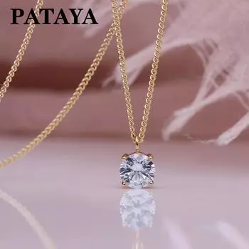 PATAYA Модное изысканное ожерелье с подвеской из натурального белого круглого циркона