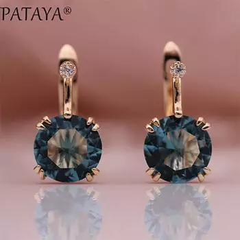 PATAYA модные круглые большие каменные женские ювелирные аксессуары для свадебной вечеринки цвета розового золота, милые серьги в богемном стиле сапфировый