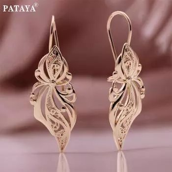 PATAYA Необычные металлические серьги-капли с пряжкой в виде рыбьих ушей, полые бабочки, глянцевые изысканные металлические серьги цвета розового золота