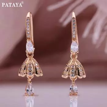 PATAYA новые длинные серьги с каплями воды из искусственного циркона, розовое золото, полый зонтик, милые висячие серьги