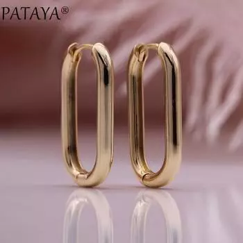 PATAYA Новые глянцевые квадратные висячие серьги цвета розового золота, уникальные серьги, модный подарок на помолвку, женские необычные металлические серьги