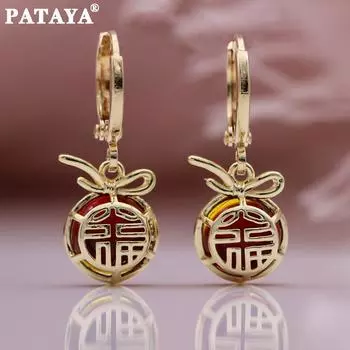 PATAYA Новые гранатовые красные длинные висячие серьги цвета розового золота с круглым камнем, женские круглые серьги, благословение, ювелирные изделия