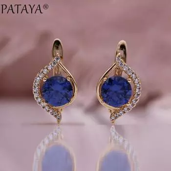 PATAYA Новые круглые темно-синие висячие серьги с искусственным цирконом цвета розового золота, милые полые необычные серьги для женщин, вечерние