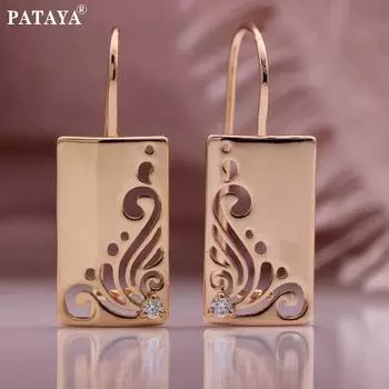 PATAYA новые квадратные глянцевые длинные полые серьги женские изысканный подарок розовое золото цвет серьги в форме рыбного крючка