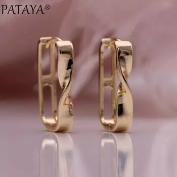 PATAYA новые квадратные висячие серьги цвета розового золота, женские уникальные помолвочные серьги, подарок на вечеринку, модные полые необычные серьги